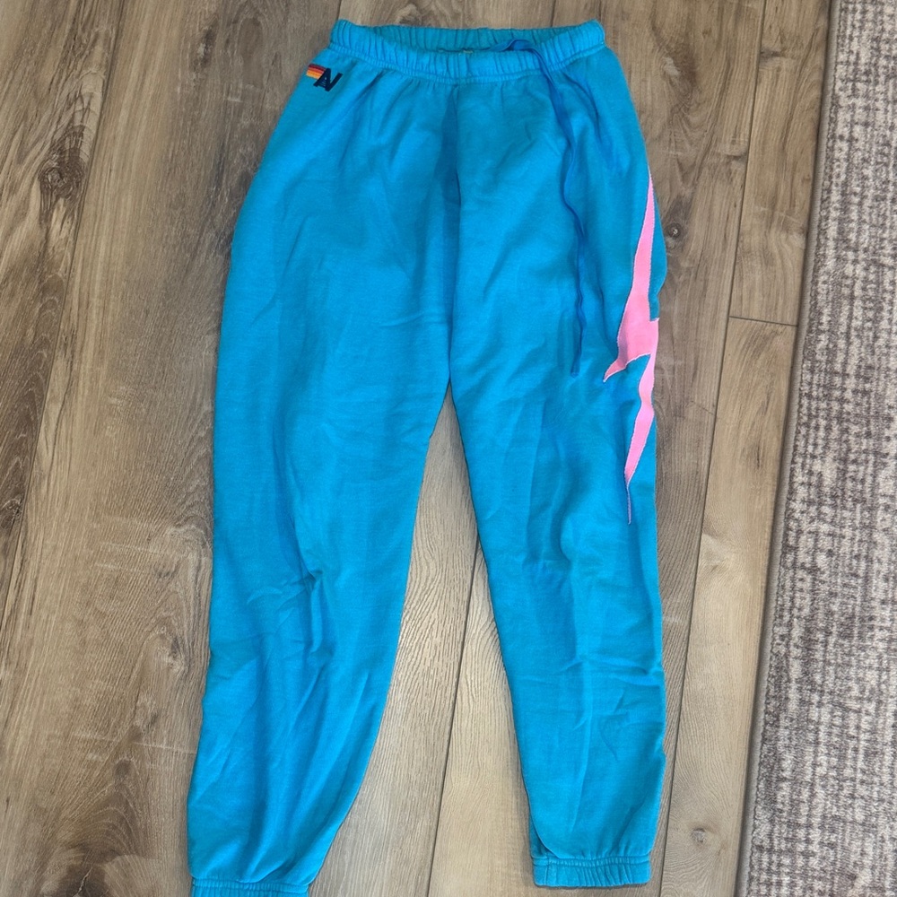 Aviator Nation Teal Joggers with Pink Stripe